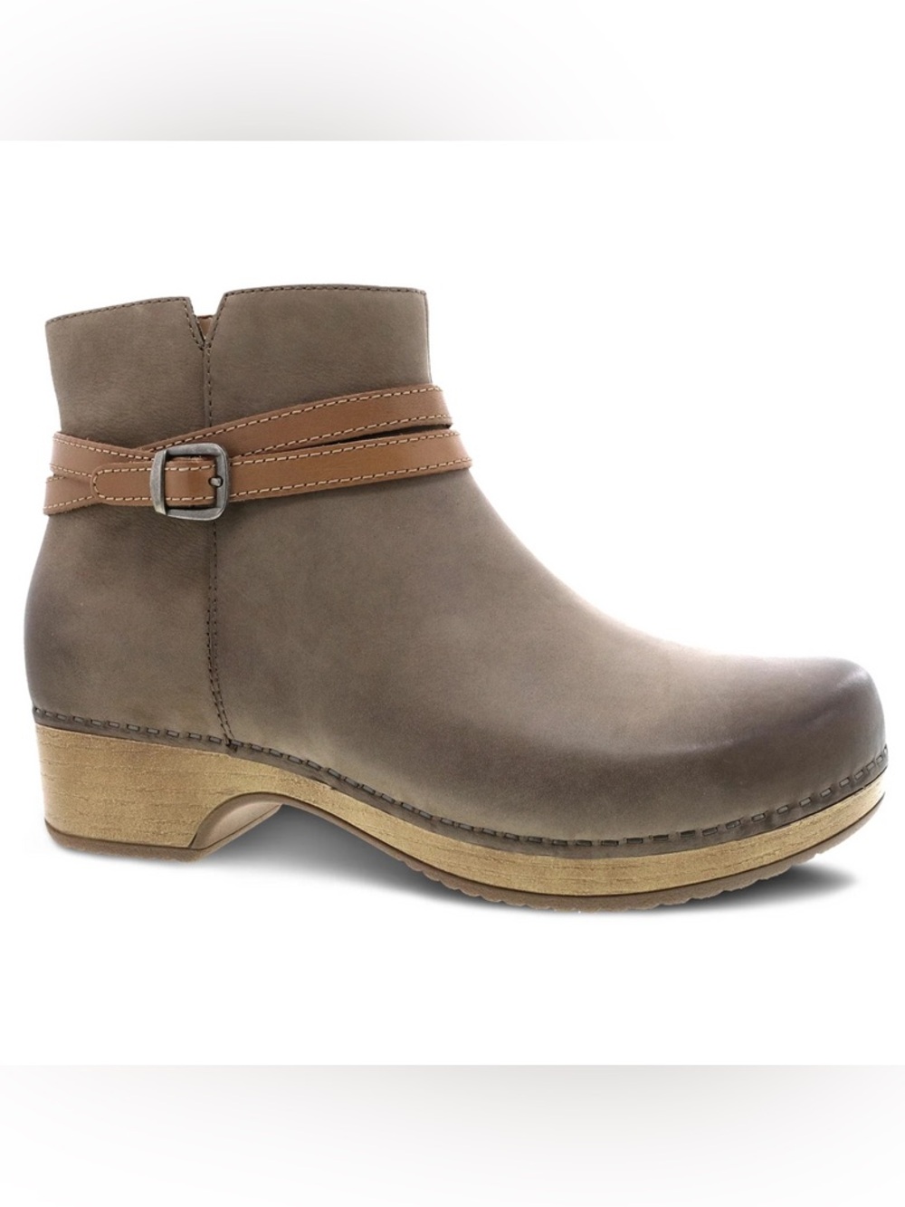 Dansko Brook Burnished Ankle Tan Strap Side Zip Clog Boot Leather Size 39